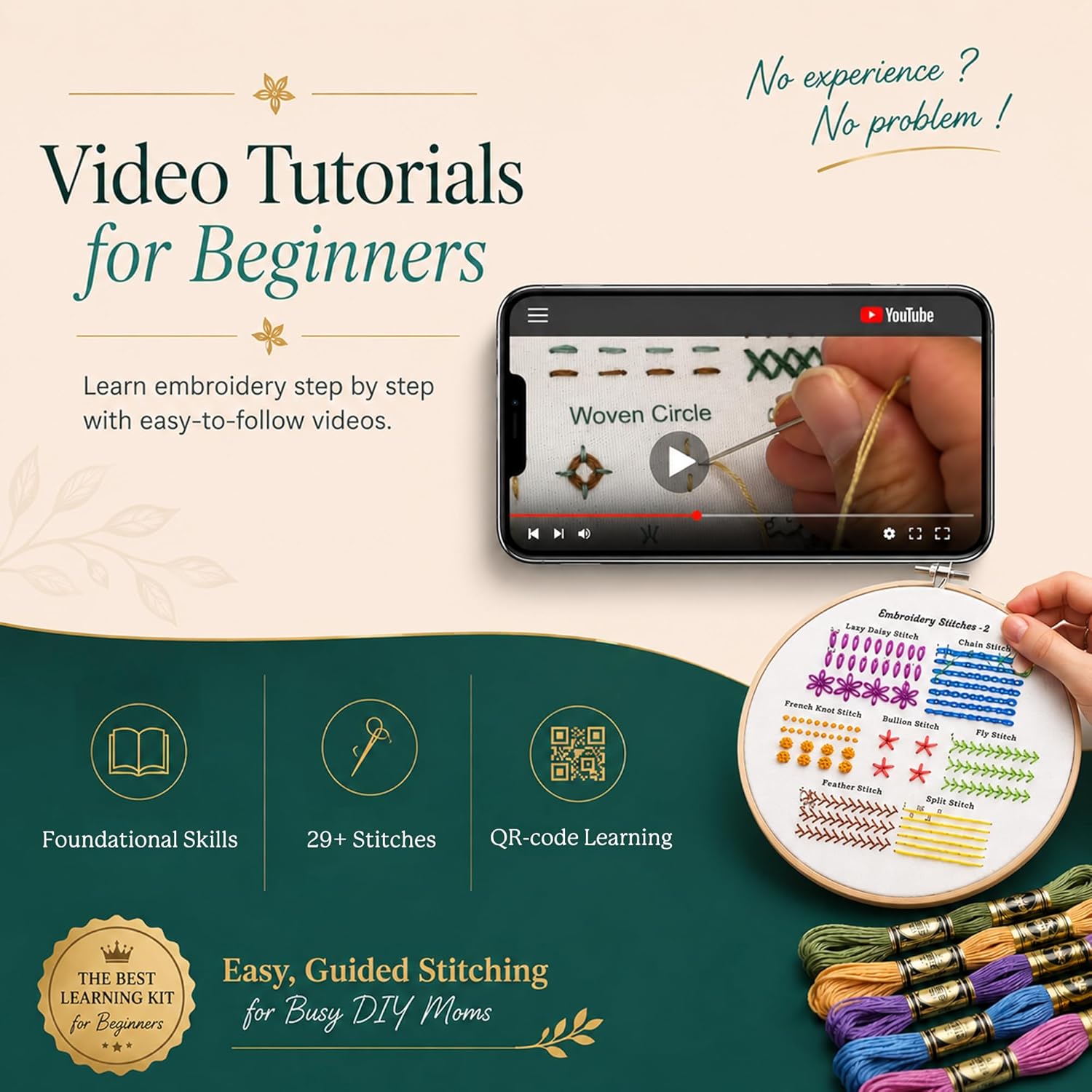 Bradove Classic Embroidery Learning Kit for Adults and Kids | Hand Embroidery Kit for Beginners with Patterns